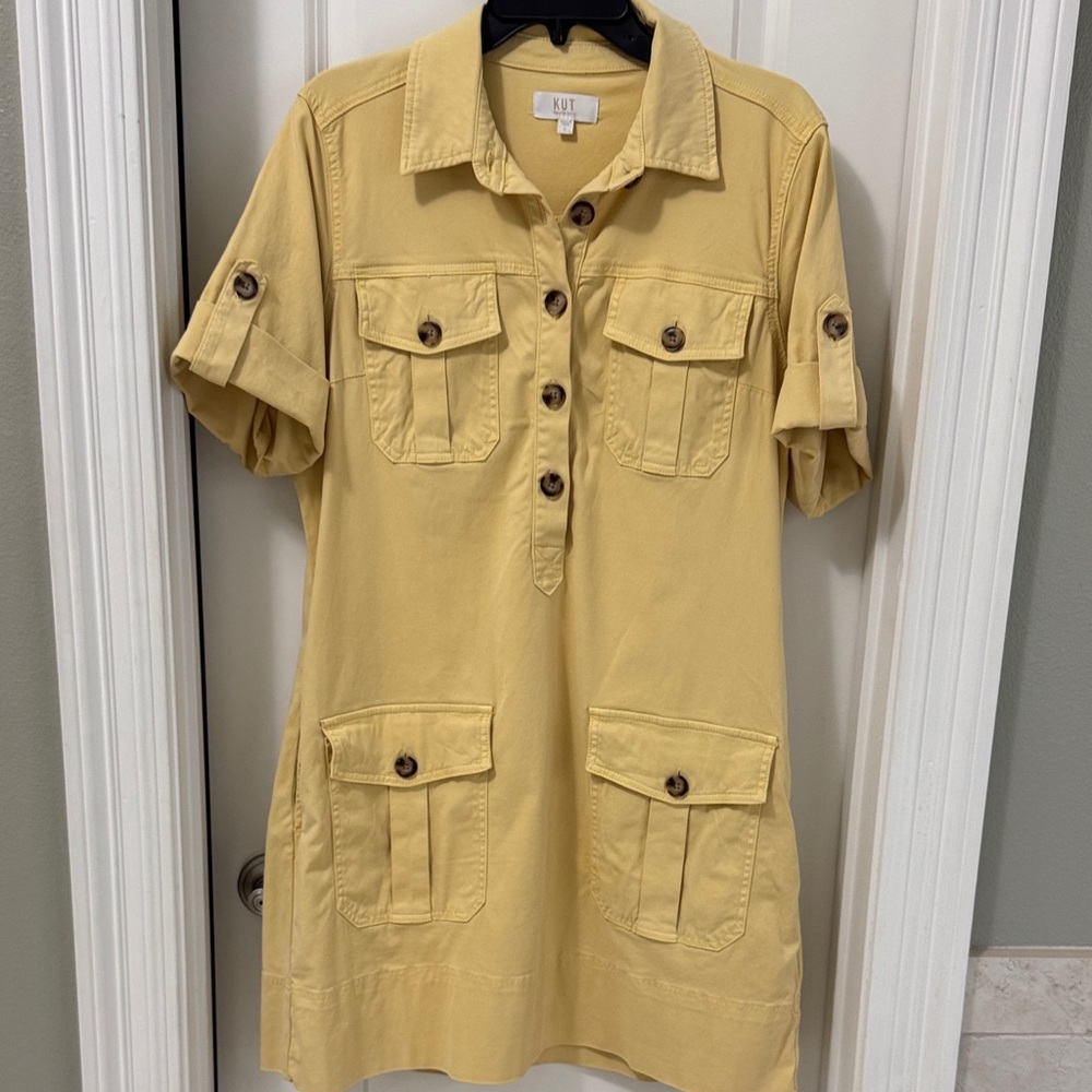 Kut from the Kloth Yellow Button-Front Utility Mini Dress - Picture 3 of 4
